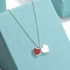 Sweet Heart Stainless Steel Enamel Red Double Pendant Necklace